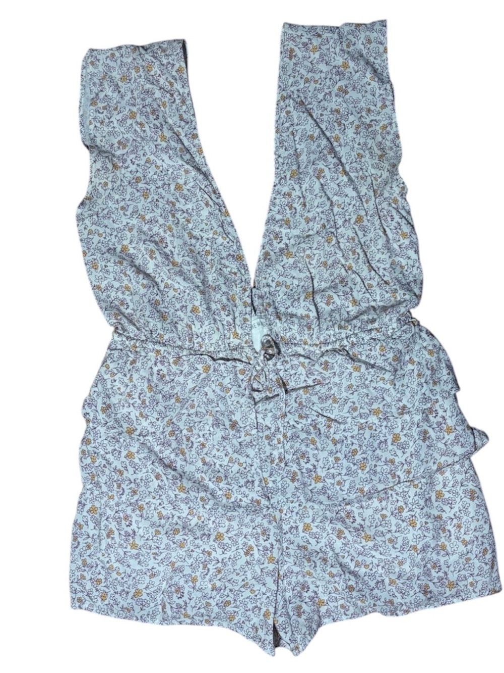 Floral Print Sleeveless Romper in Light Blue